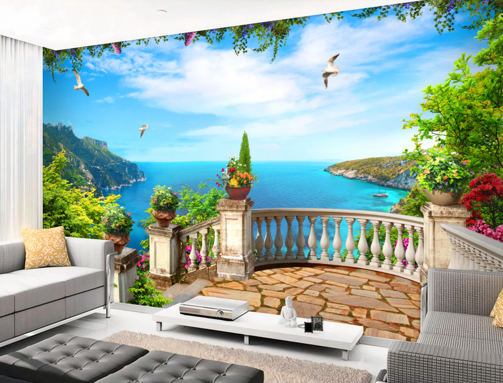 Fototapeta wygodny balkon z widokiem na ocean i góry