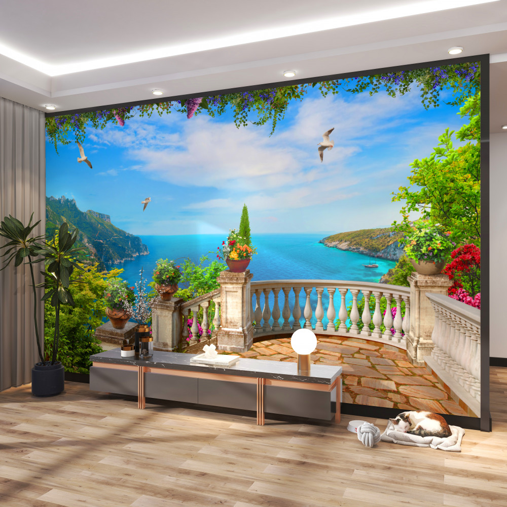 Fototapeta wygodny balkon z widokiem na ocean i góry