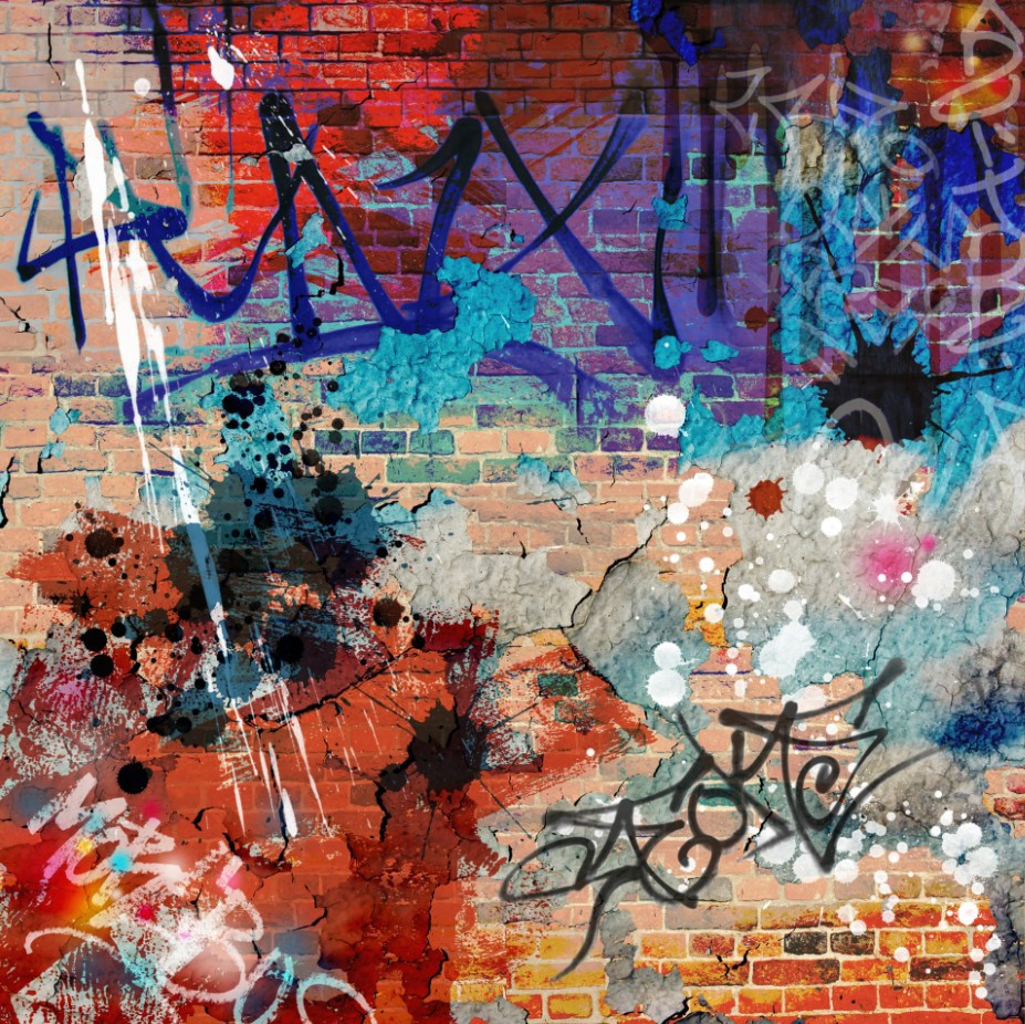 Fototapeta wielokolorowe graffiti na czerwonej cegle