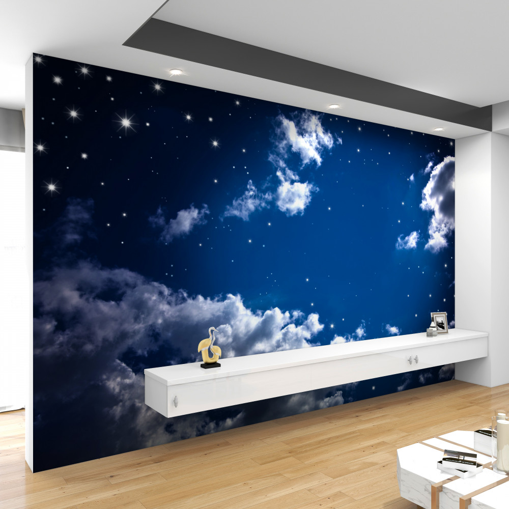 Fototapeta jasne chmury i gwiazdy na nocnym niebie