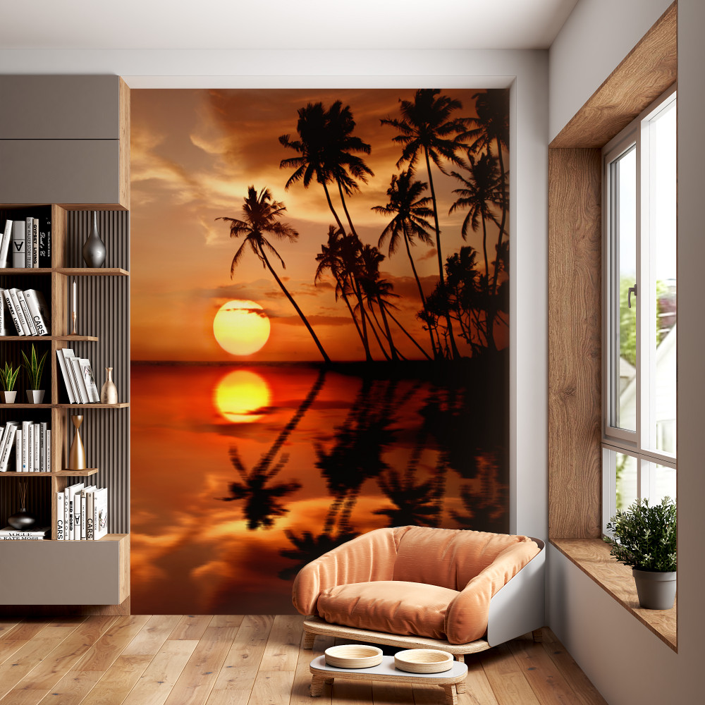 Fototapeta palmy na tle zachodu słońca