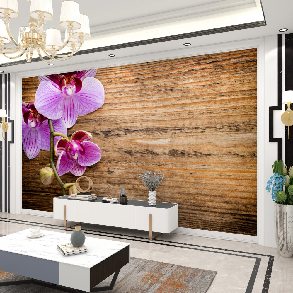 Fototapeta liliowe orchidee na drzewie