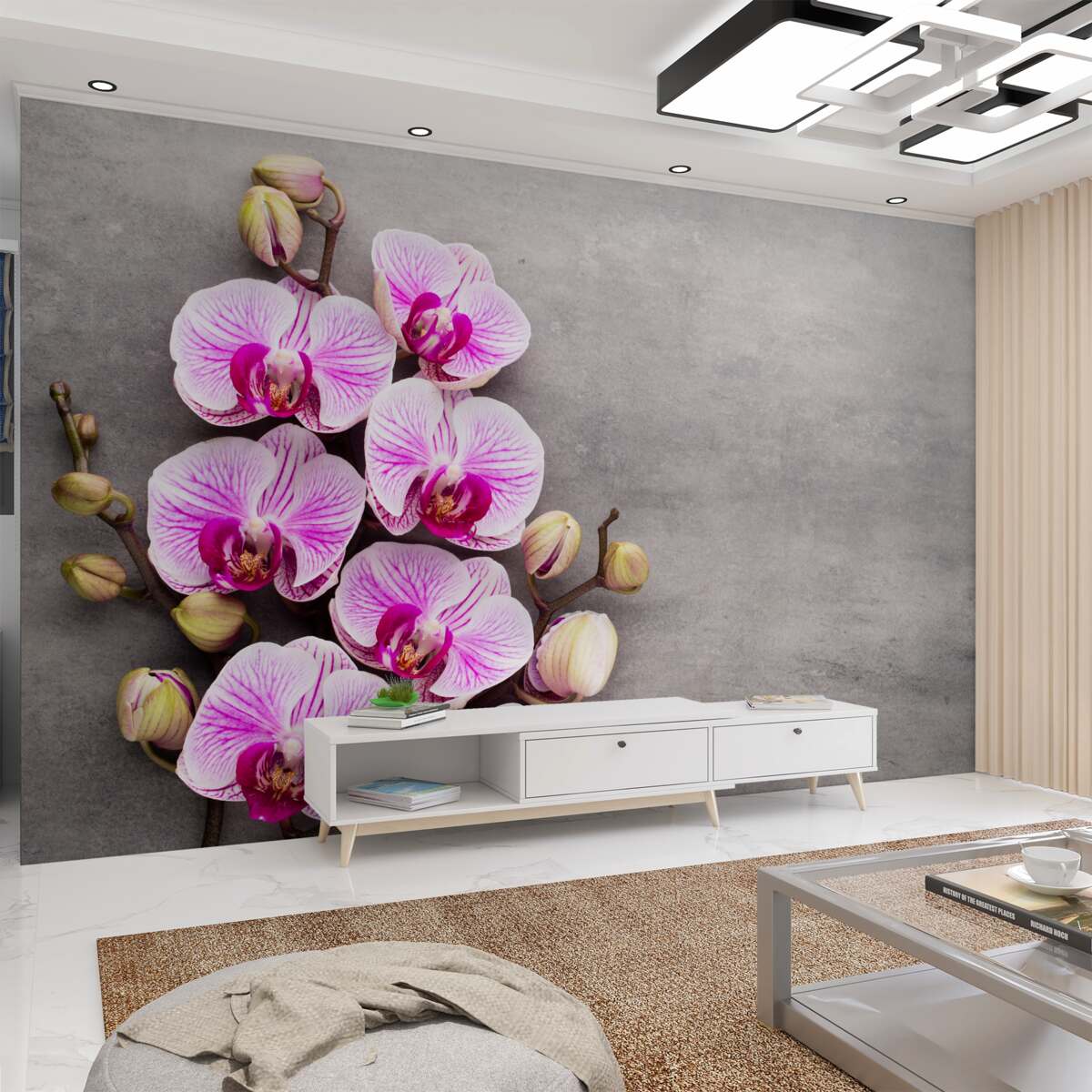 Fototapeta Biała orchidea i liliowy