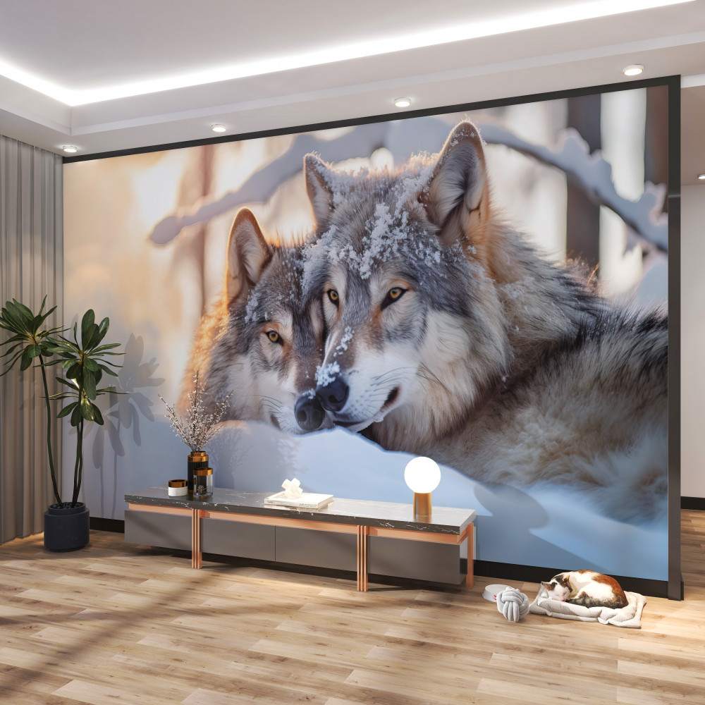 Fototapeta szare wilki wśród białego śniegu