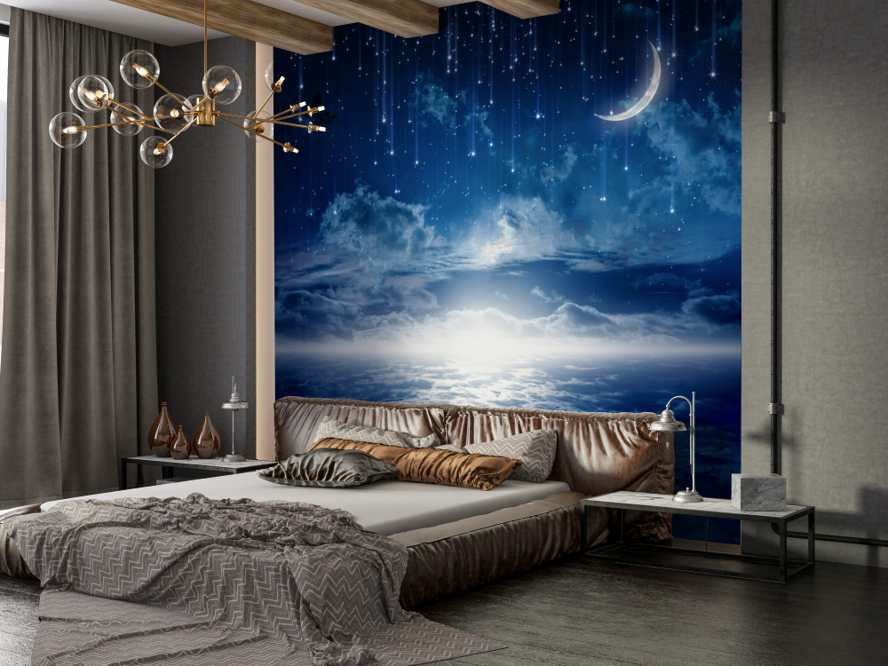 Fototapeta jasne światło nocnego księżyca nad wodą