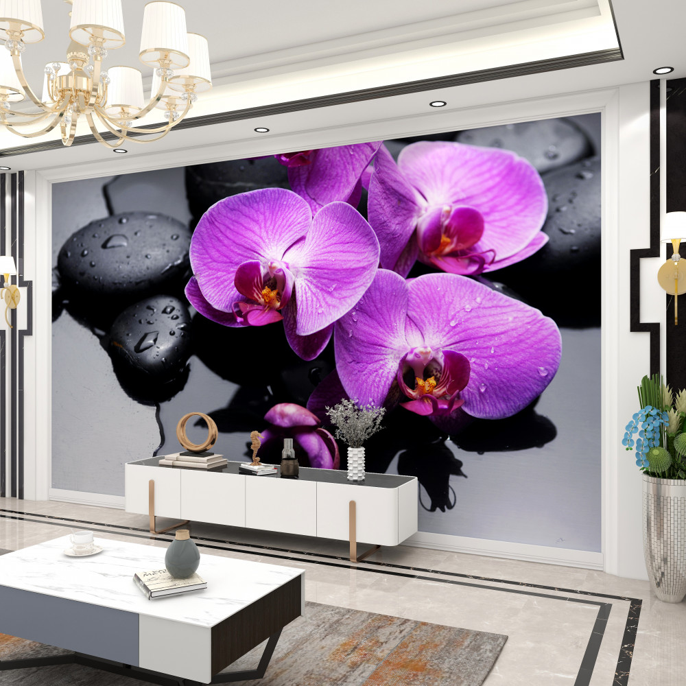 Fototapeta fioletowe orchidee na wodzie w pobliżu kamieni