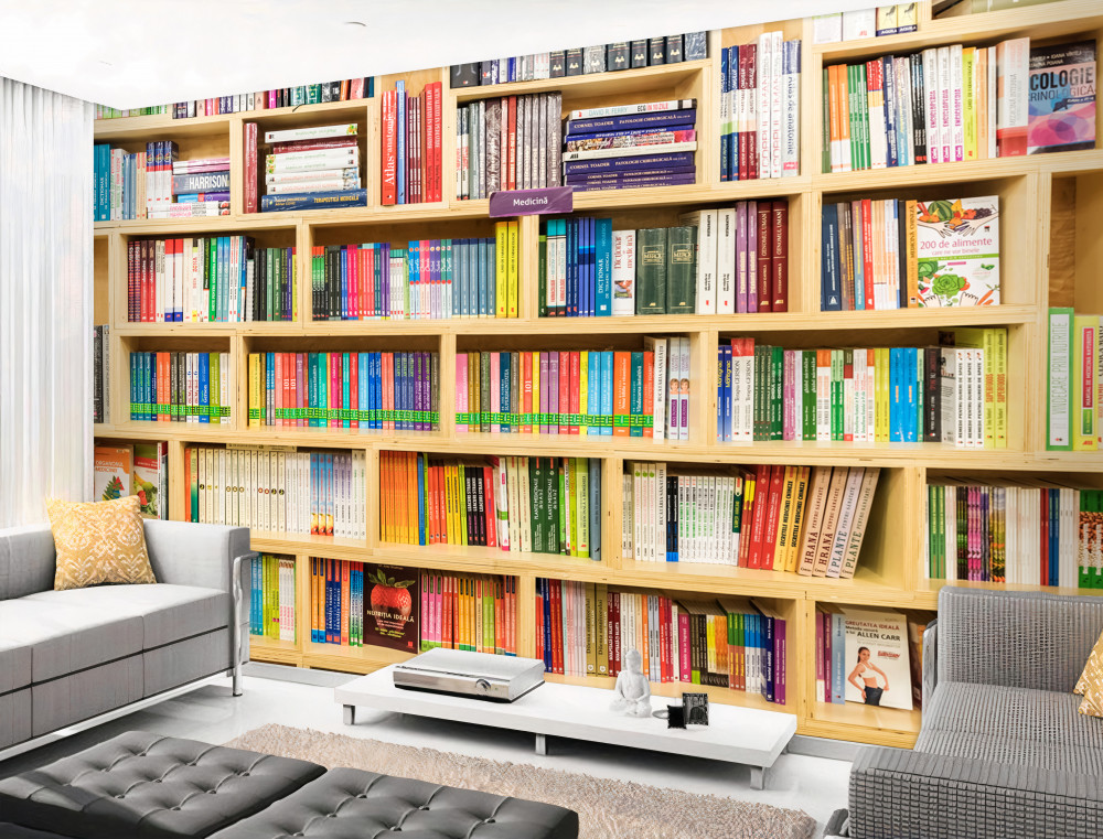 Fototapeta książki w domowej bibliotece