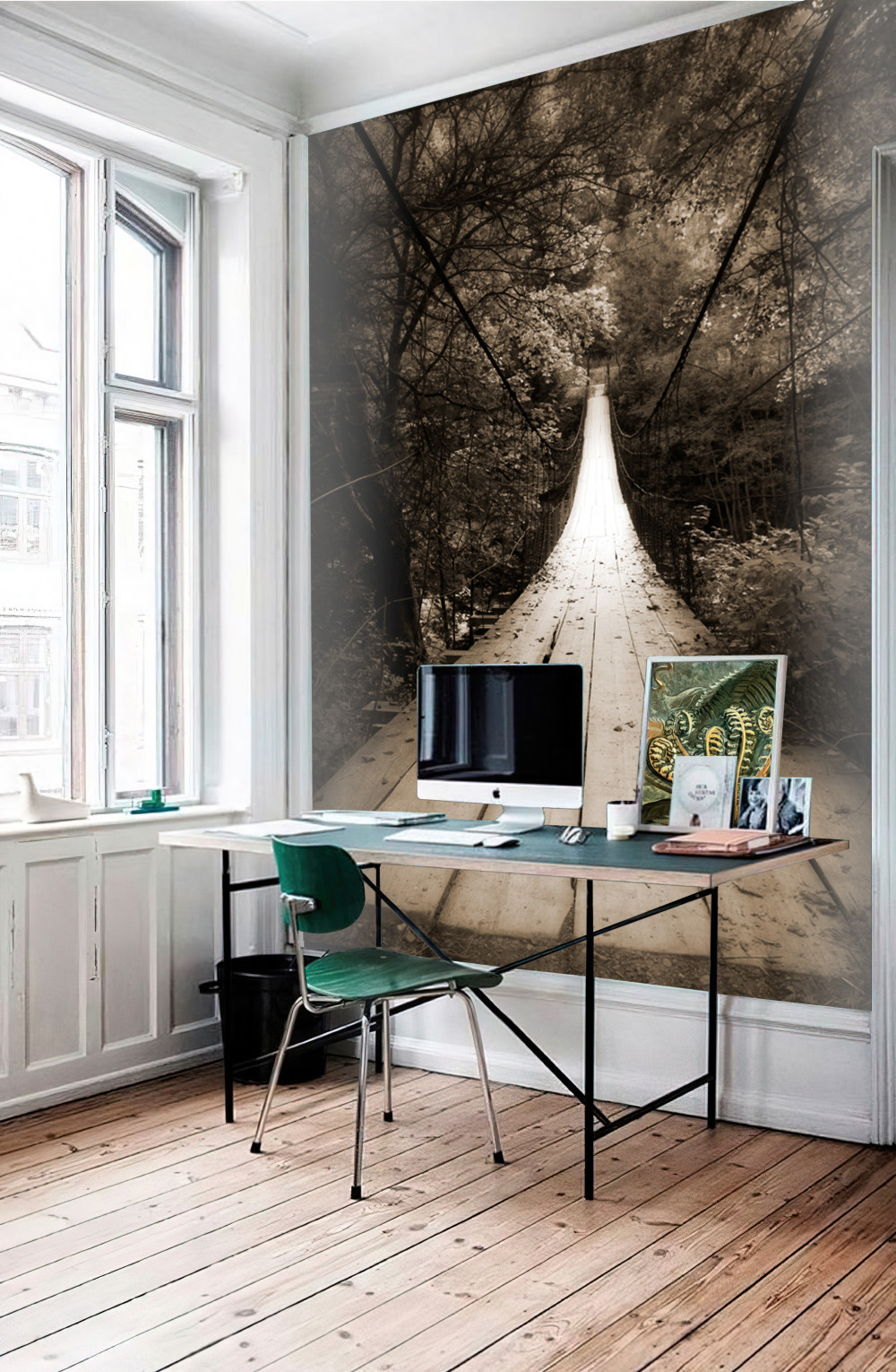 Fototapeta drewniany most nad wodą w lesie