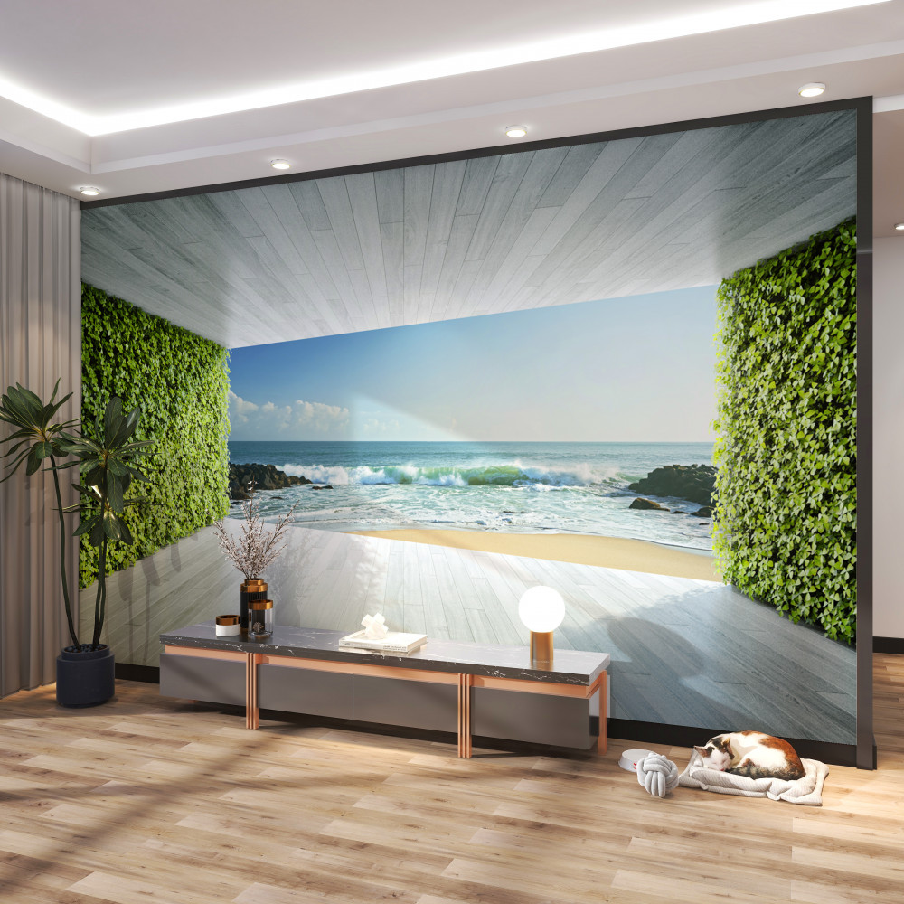 Fototapeta elegancki zielony balkon z dostępem do wybrzeża