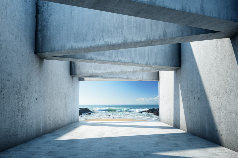 Fototapeta tunel wykonany z betonowych kolumn na suficie