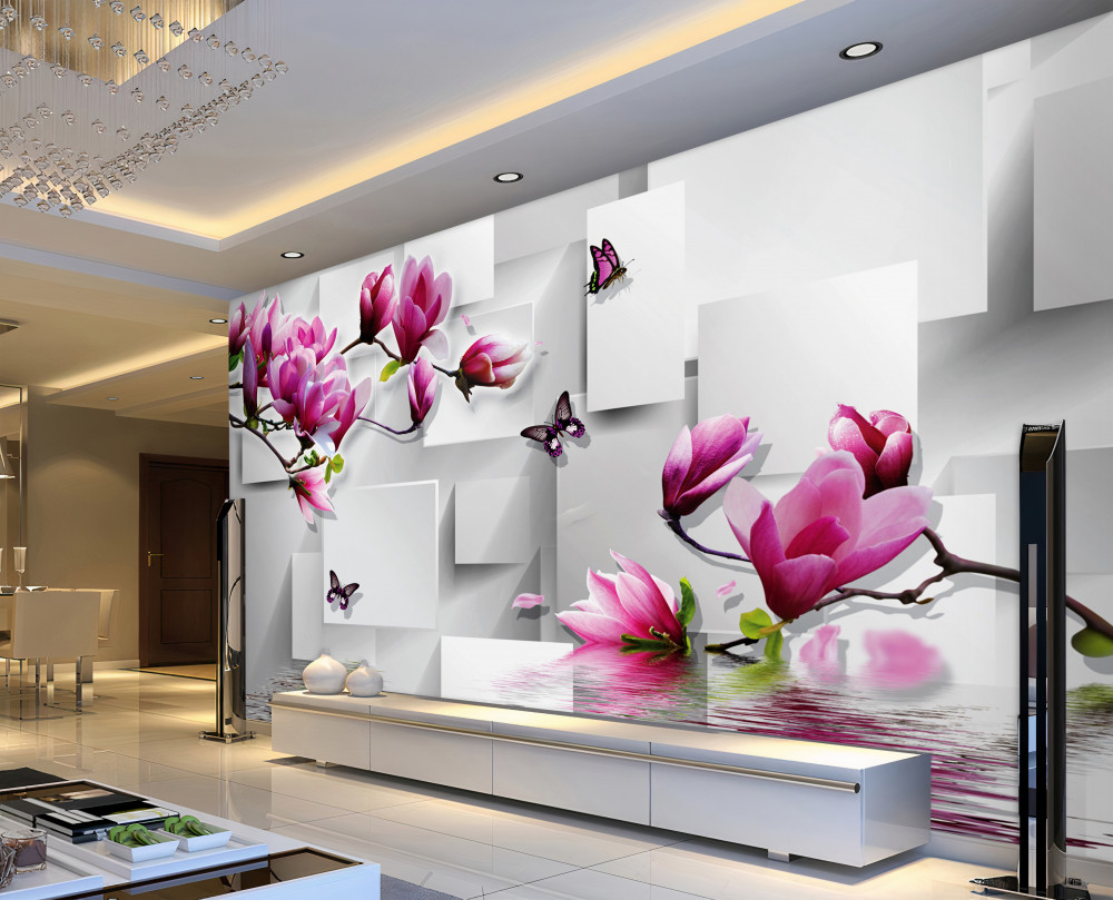 Fototapeta fioletowe kwiaty magnolii nad wodą