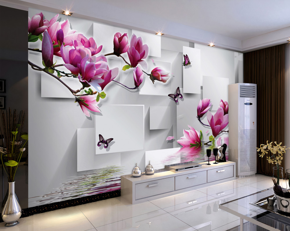 Fototapeta fioletowe kwiaty magnolii nad wodą