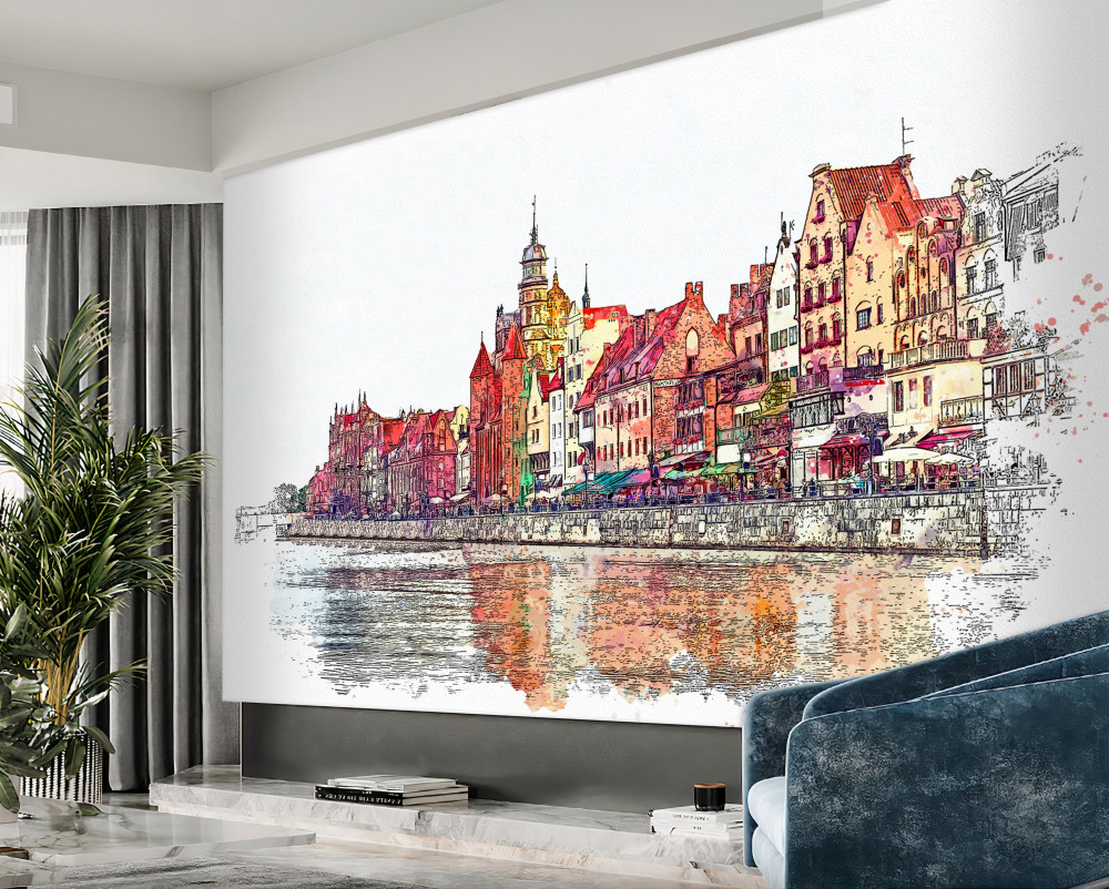Fototapeta piękny pejzaż miejski w odbiciu w wodzie