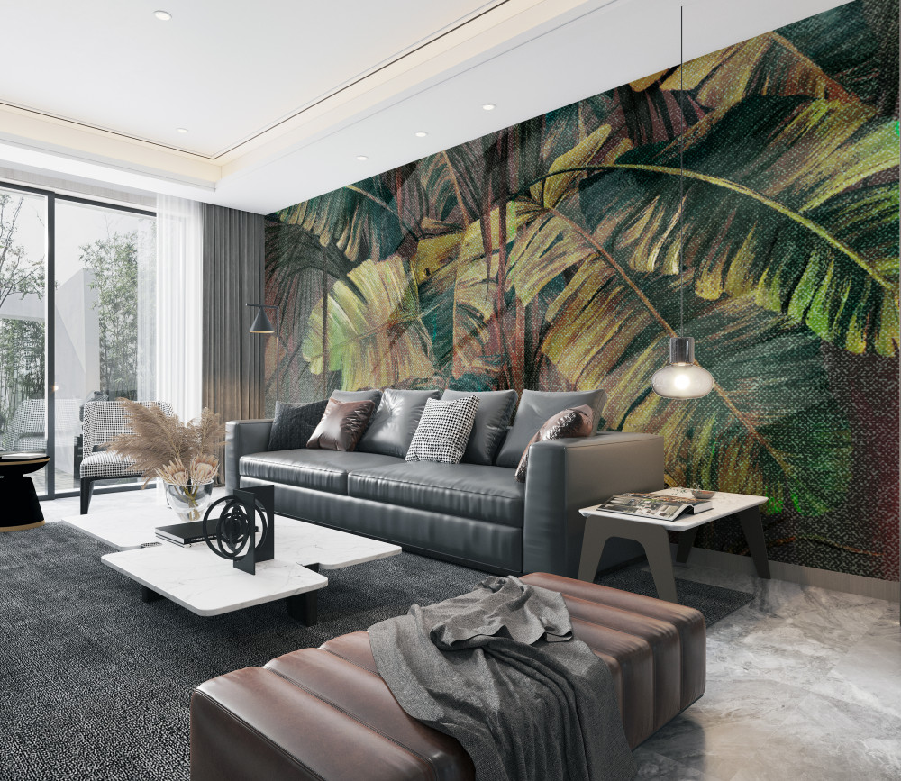 Fototapeta grube liście palm w deszczu