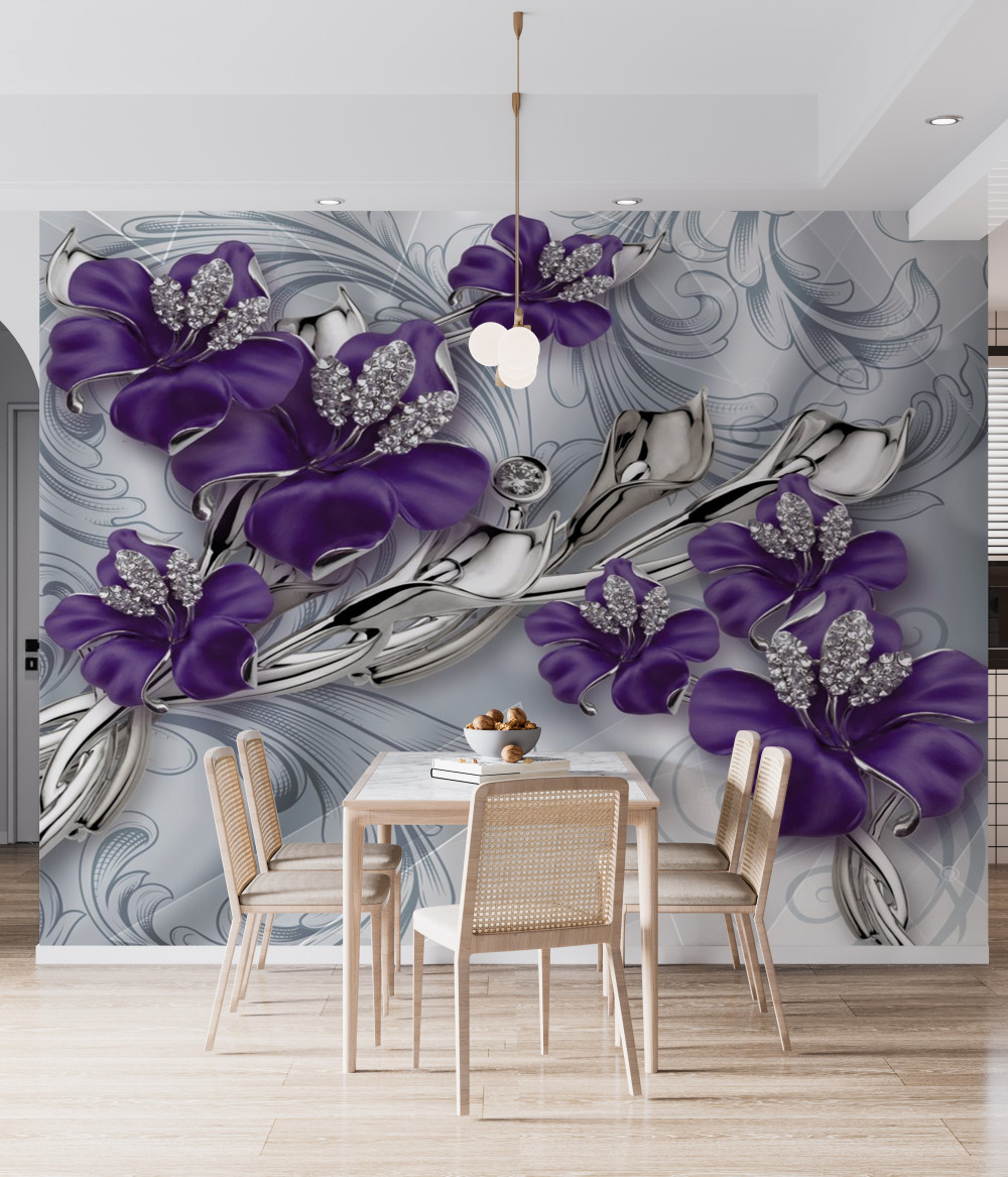 Fototapeta fioletowa magnolia w kamieniach i złocie