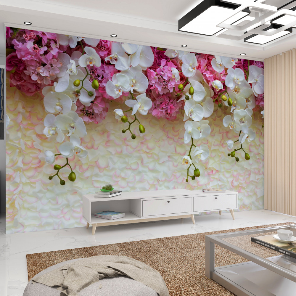 Fototapeta biała orchidea kwitnąca w dół
