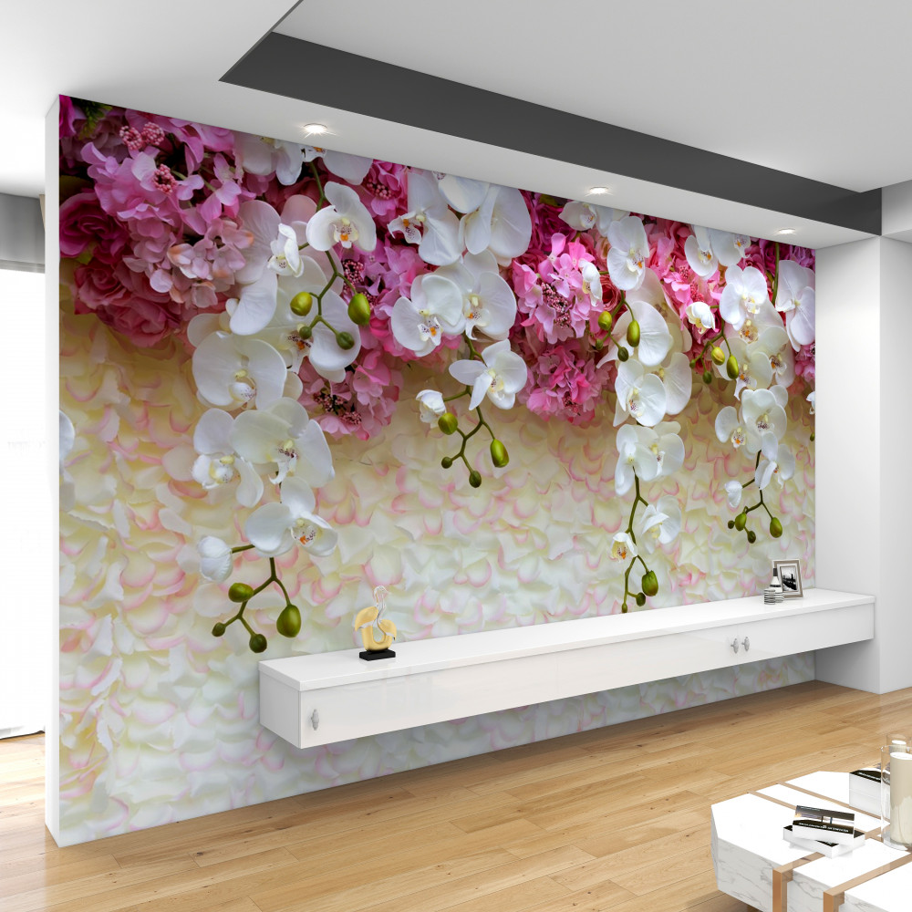 Fototapeta biała orchidea kwitnąca w dół