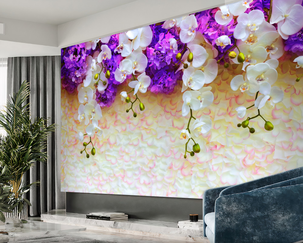 Fototapeta białe kwiaty orchidei i kwiaty bzu