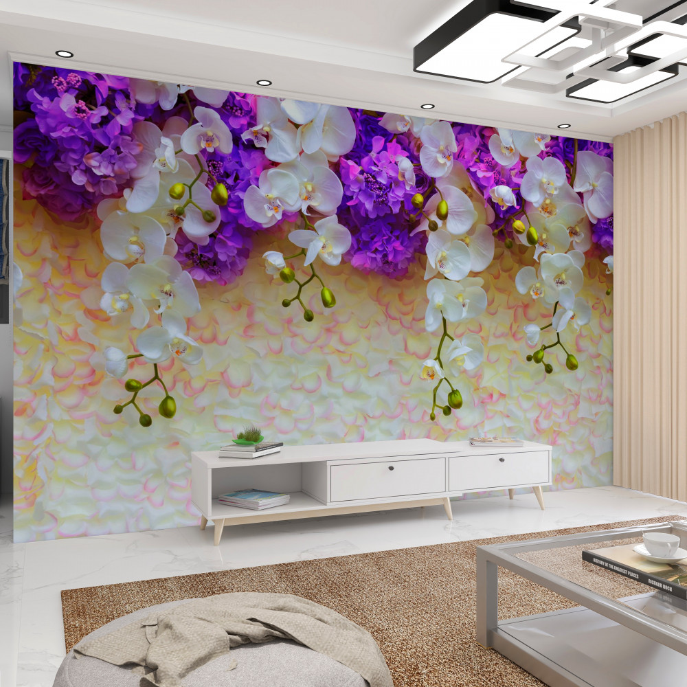 Fototapeta białe kwiaty orchidei i kwiaty bzu