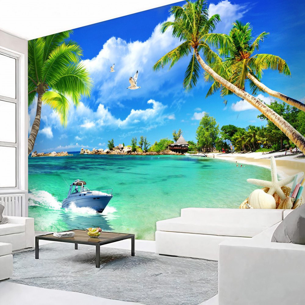 Fototapeta jacht płynie w kierunku plaży wyspy