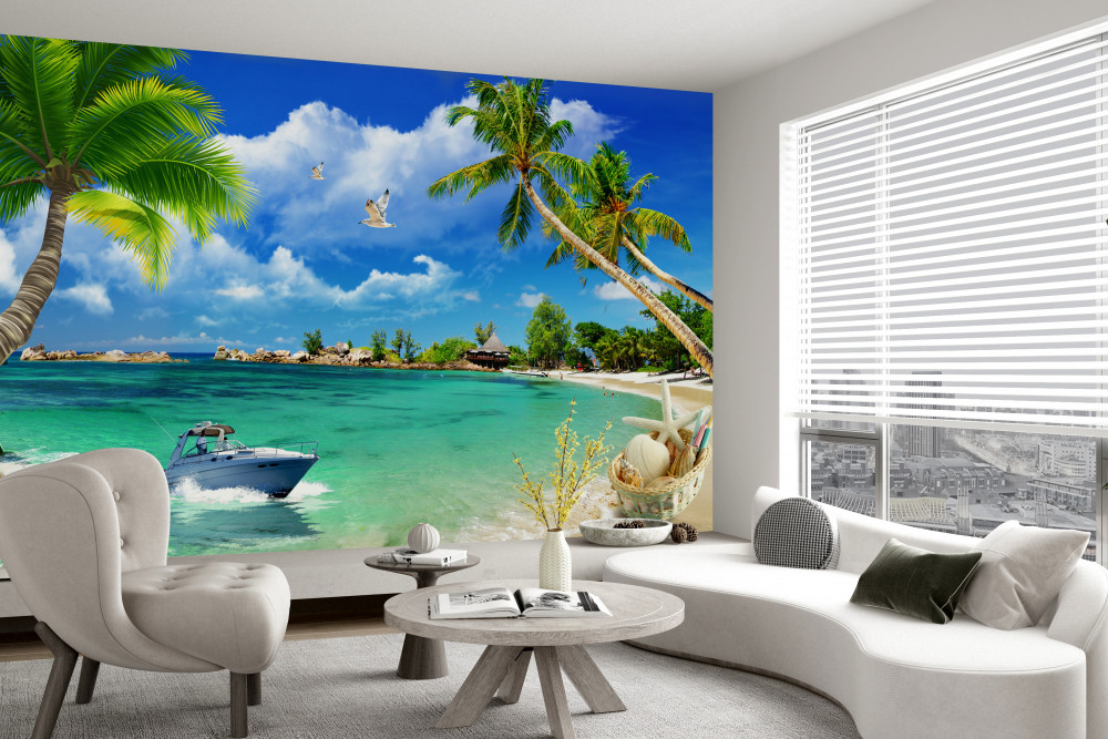 Fototapeta jacht płynie w kierunku plaży wyspy