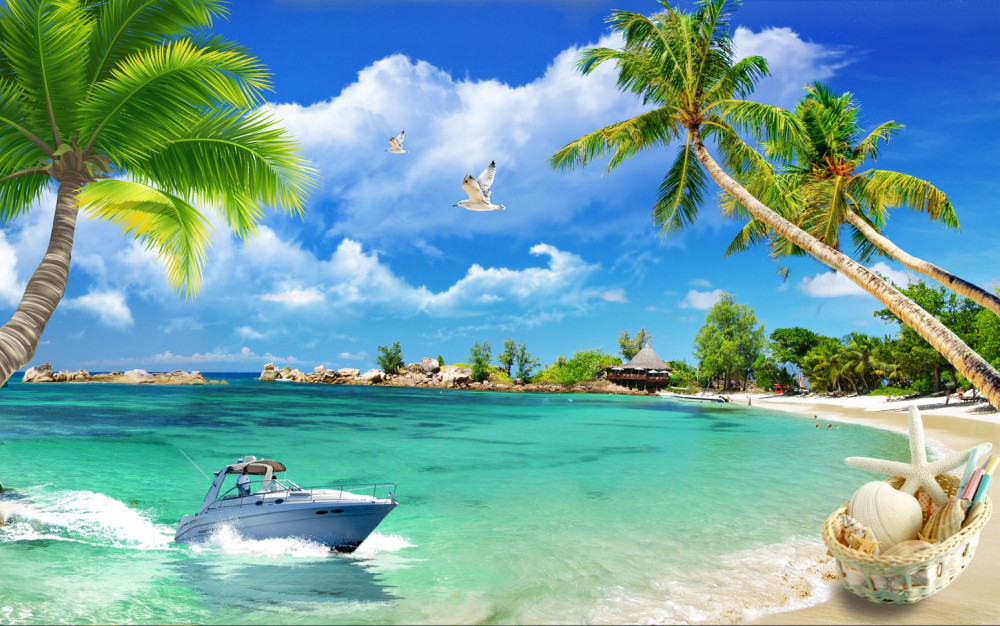 Fototapeta jacht płynie w kierunku plaży wyspy