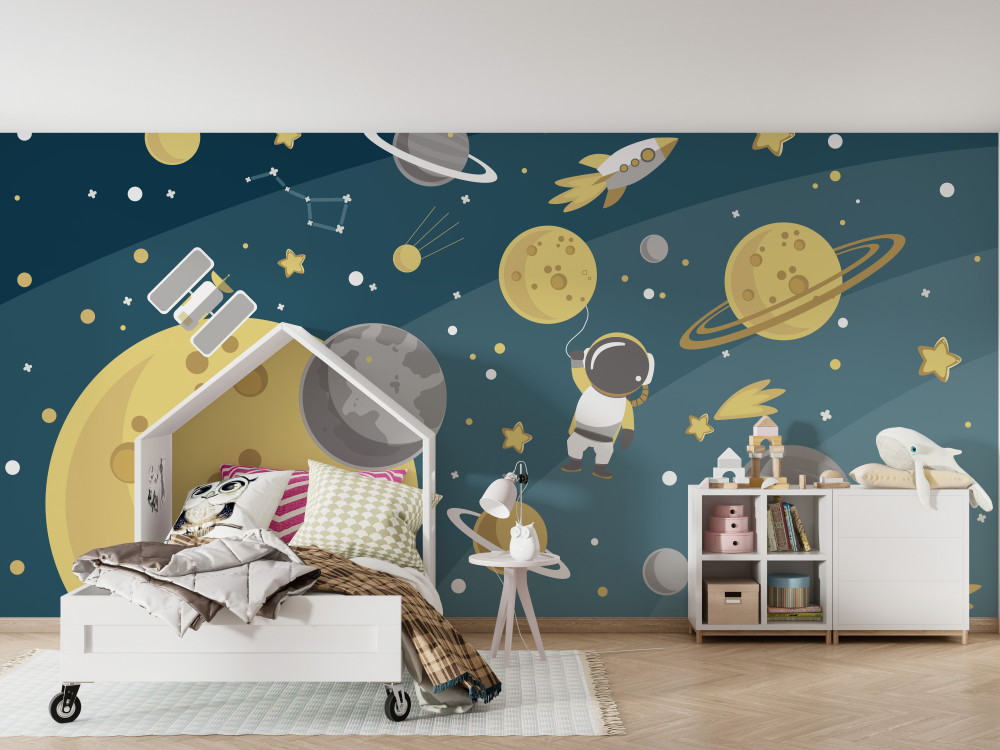 Fototapeta człowiek w przestrzeni między różnymi planetami
