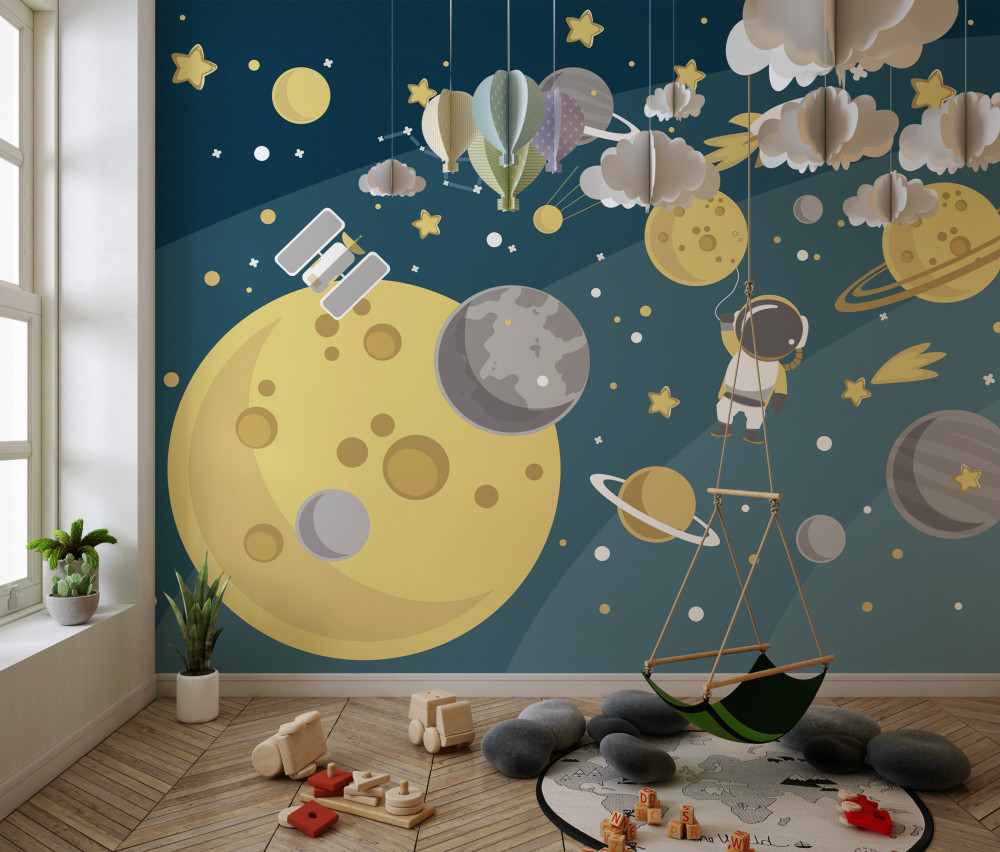 Fototapeta człowiek w przestrzeni między różnymi planetami