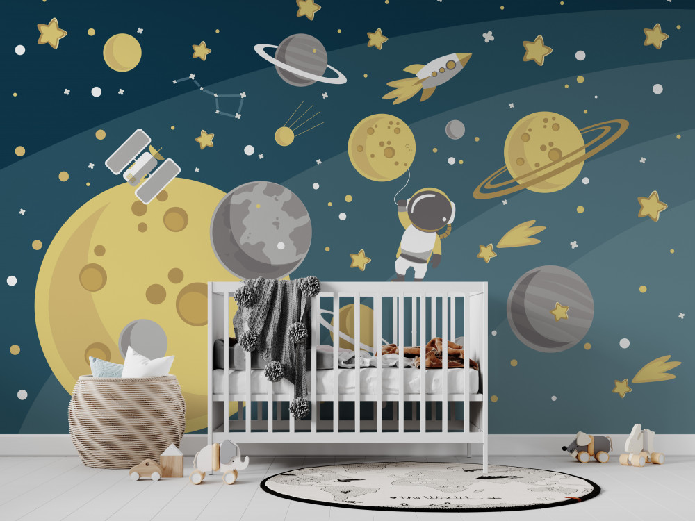 Fototapeta człowiek w przestrzeni między różnymi planetami