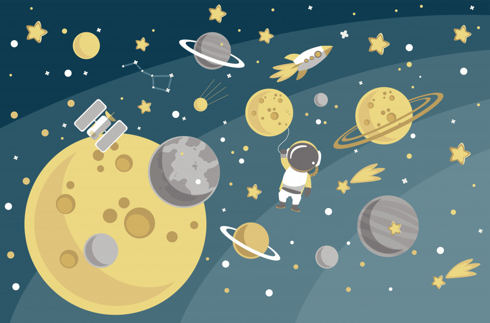 Fototapeta człowiek w przestrzeni między różnymi planetami