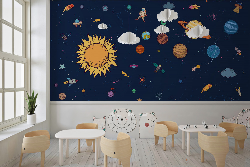 Fototapeta człowiek w kosmosie wśród planet