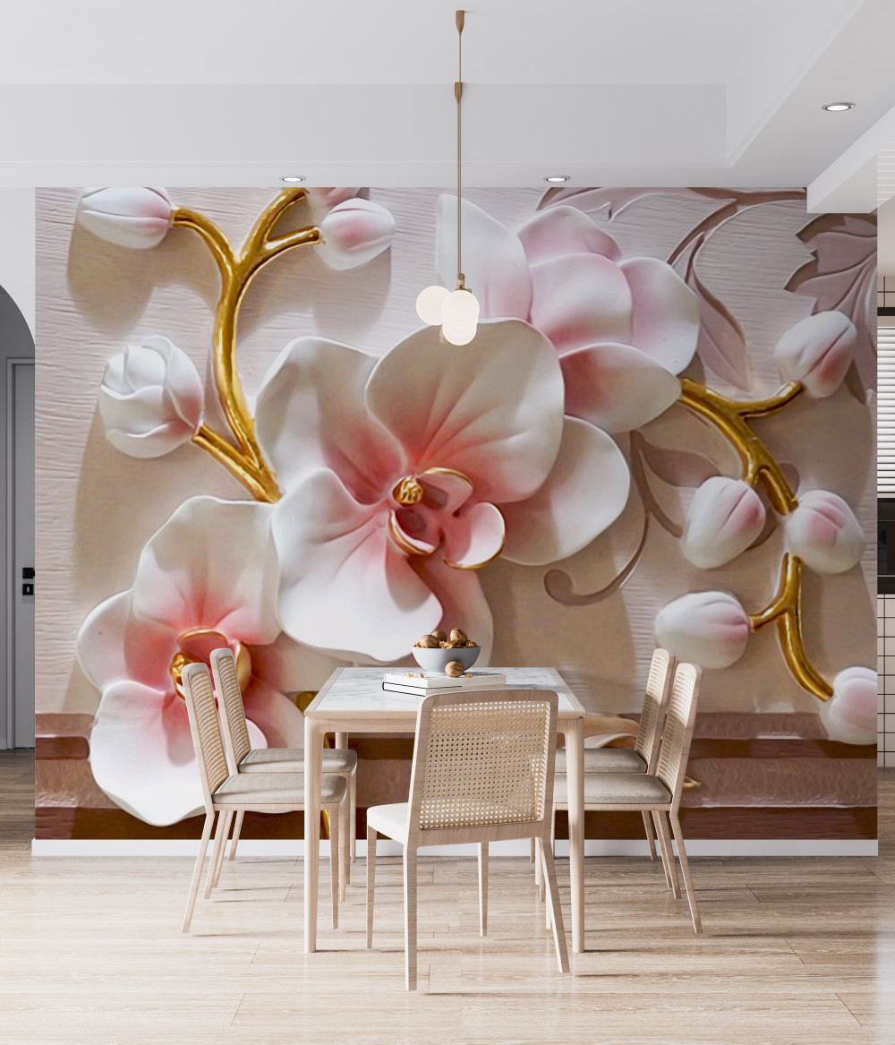 Fototapeta czerwono-białe orchidee z ogromnymi pąkami