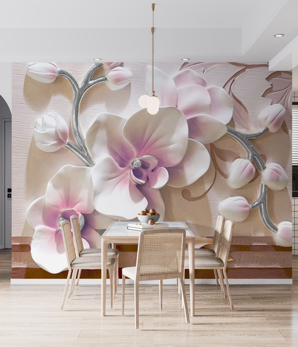 Fototapeta trójwymiarowa biała orchidea w pączku
