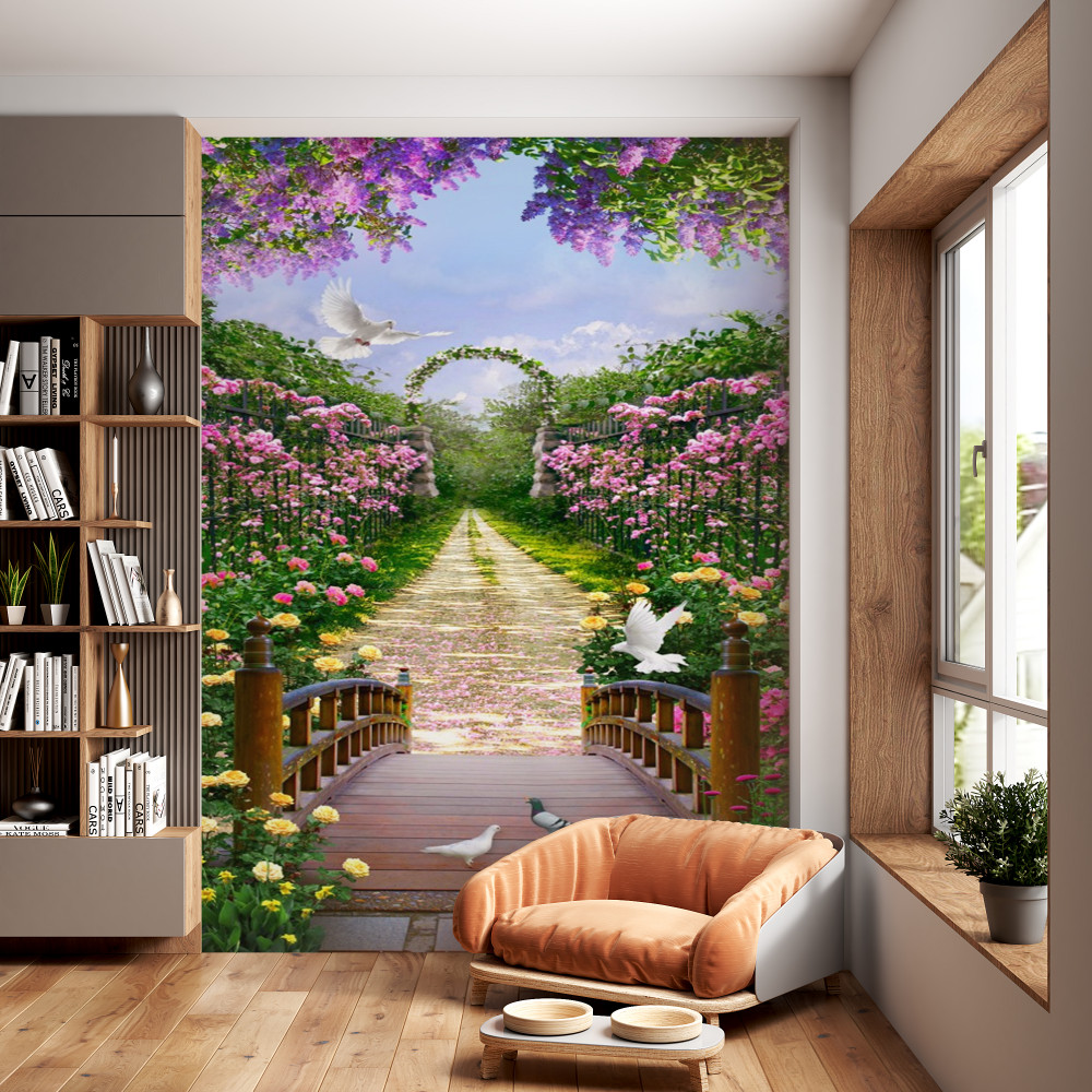 Fototapeta letni tunel świetlny wykonany ze świeżych kwiatów