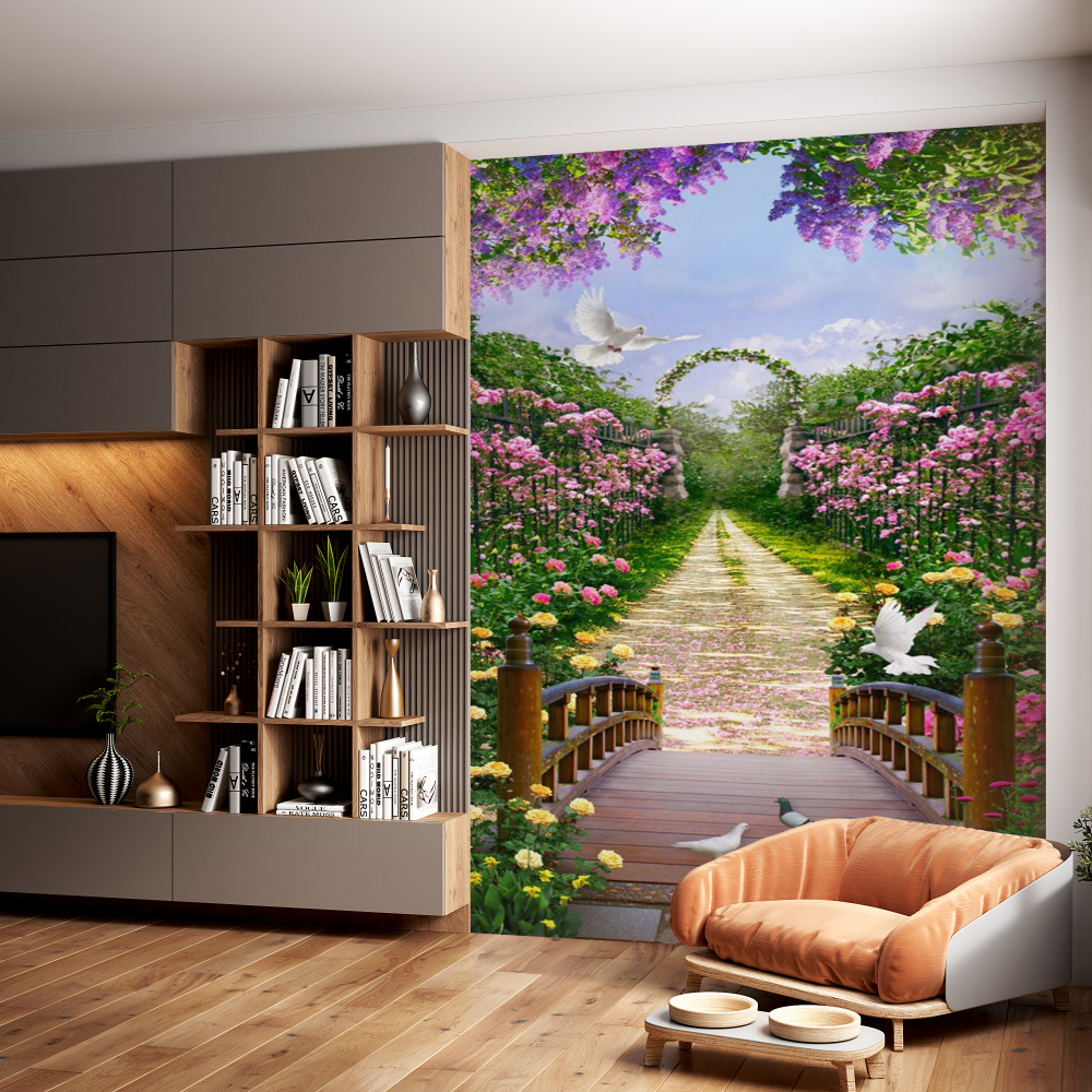 Fototapeta letni tunel świetlny wykonany ze świeżych kwiatów