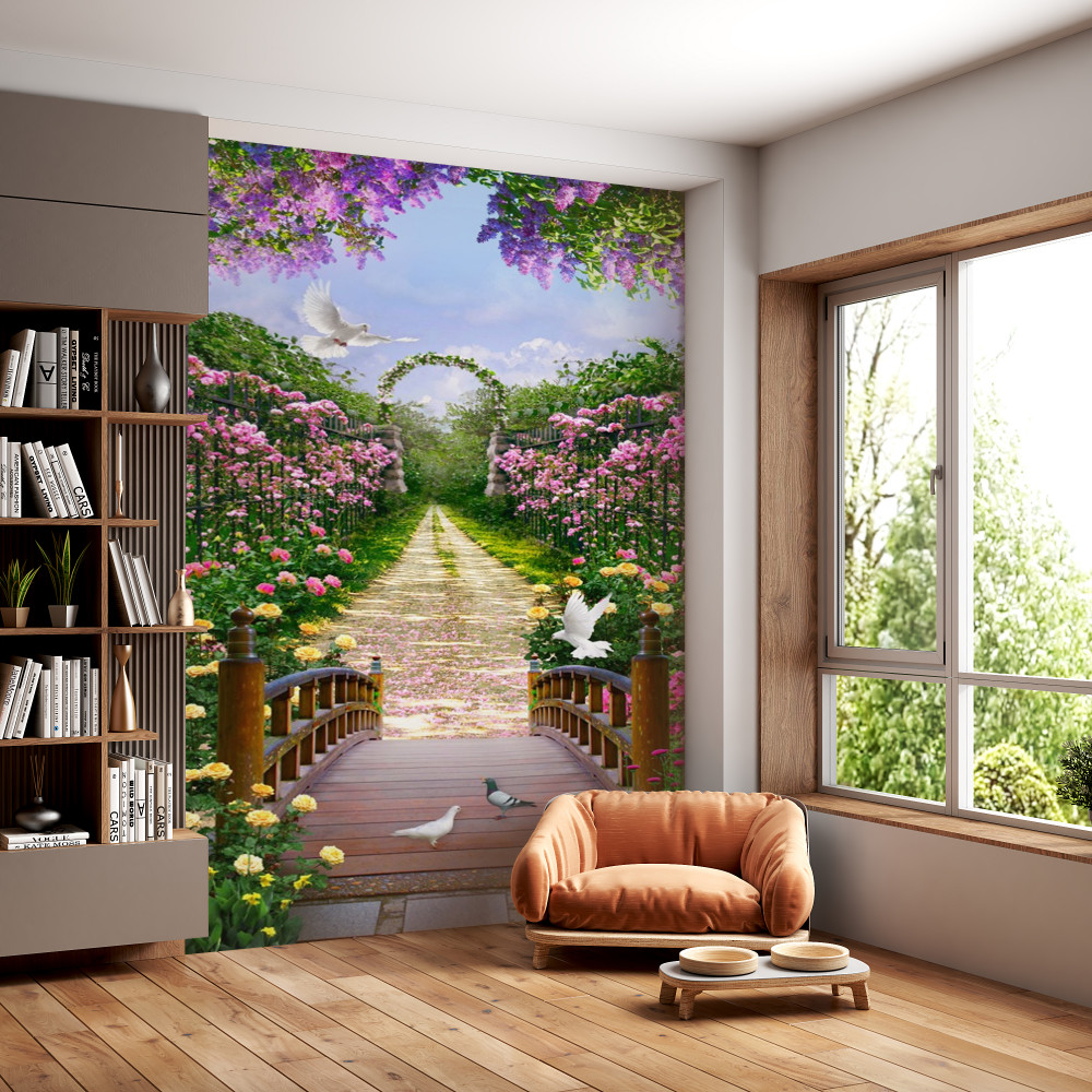 Fototapeta letni tunel świetlny wykonany ze świeżych kwiatów