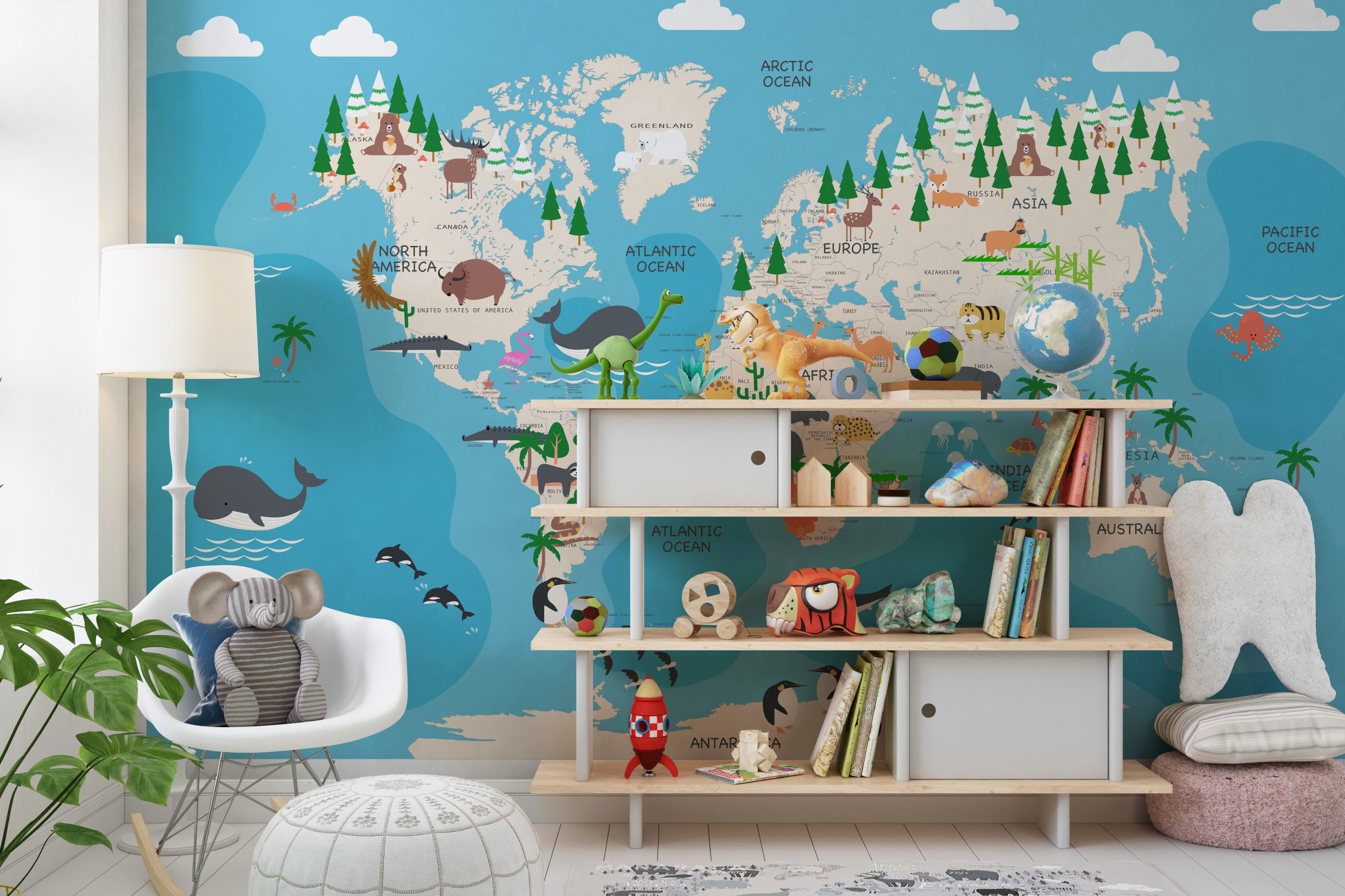 Fototapeta Mapa świata na niebieskim tle