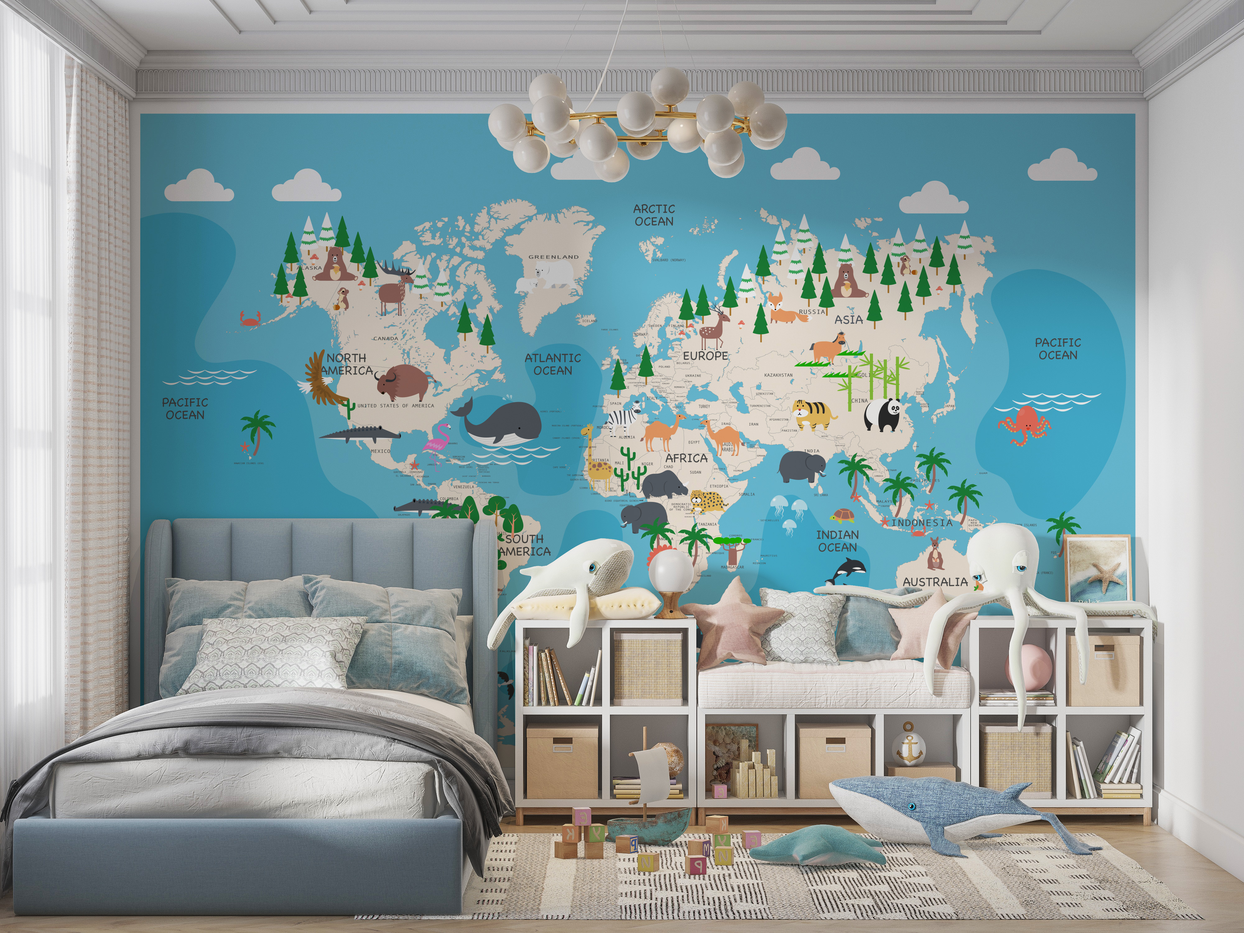 Fototapeta Mapa świata na niebieskim tle
