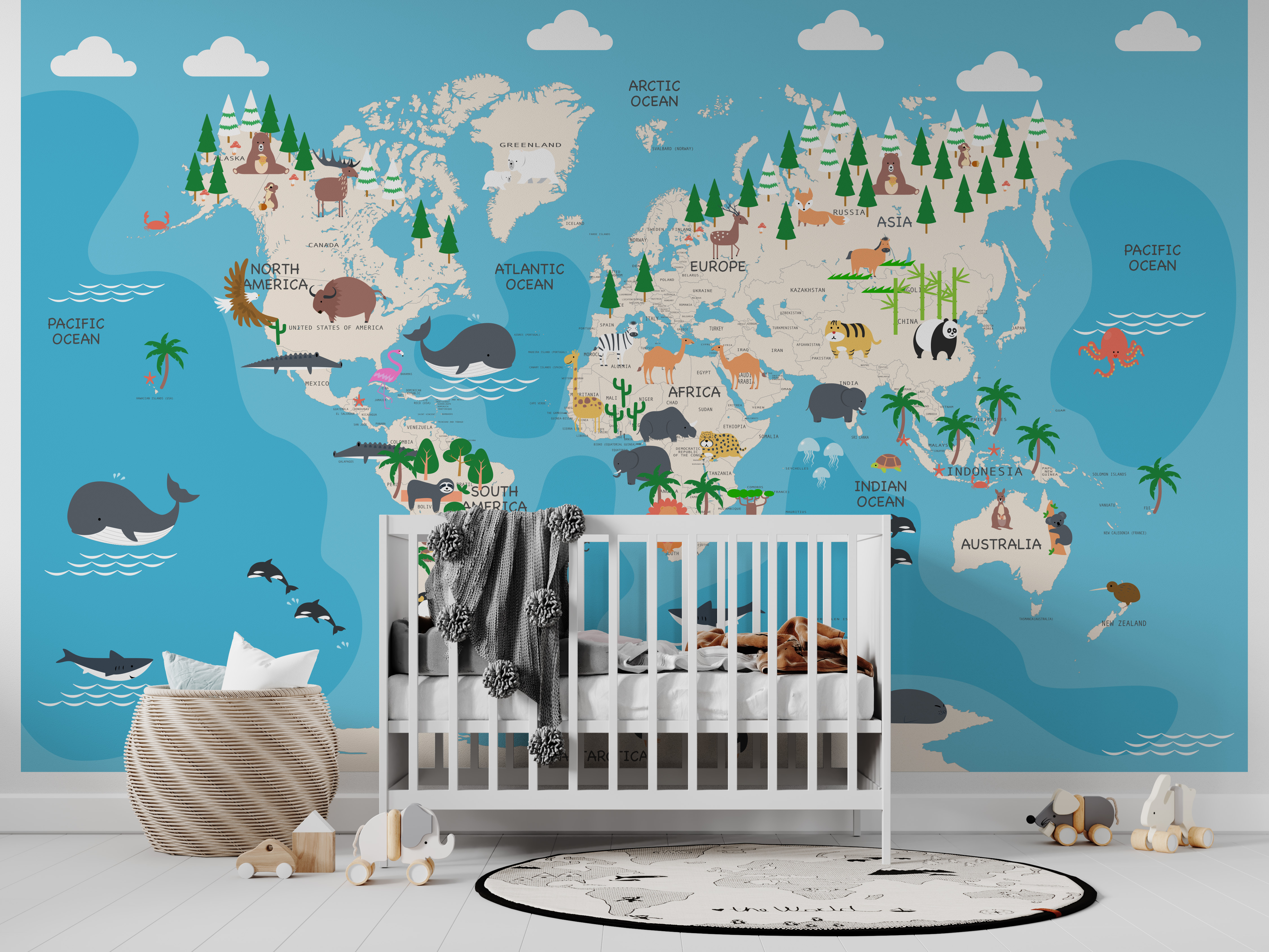 Fototapeta Mapa świata na niebieskim tle