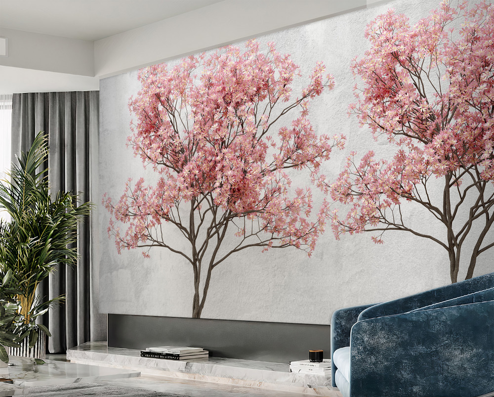 Fototapeta różowa sakura w mglisty poranek