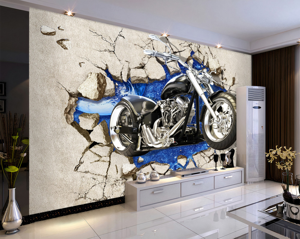 Fototapeta czarny motocykl namalowany na ścianie