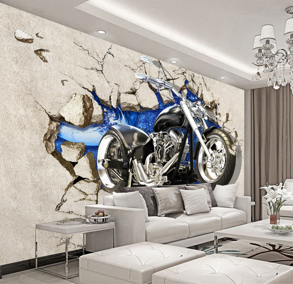 Fototapeta czarny motocykl namalowany na ścianie