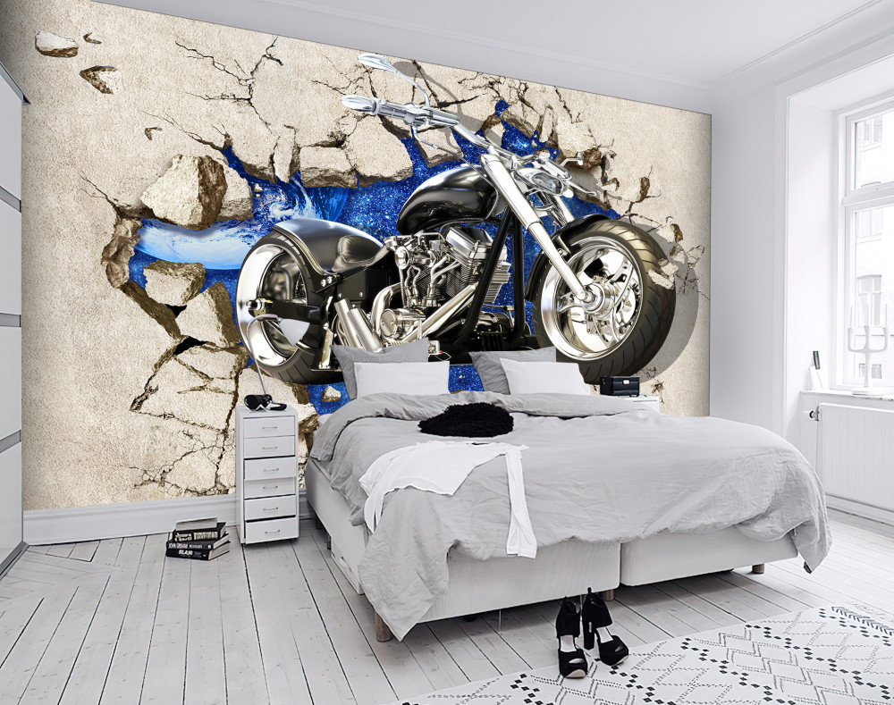 Fototapeta czarny motocykl namalowany na ścianie