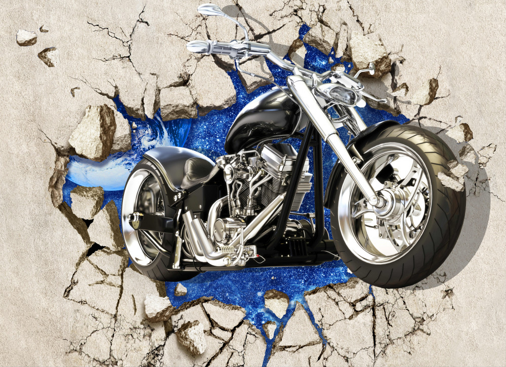 Fototapeta czarny motocykl namalowany na ścianie