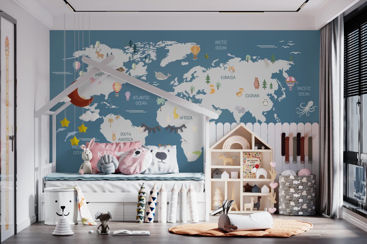 Fototapeta Mapa świata na ciemnoniebieskim tle