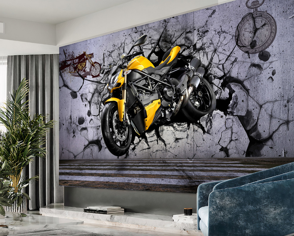Fototapeta graffiti z żółtym motocyklem