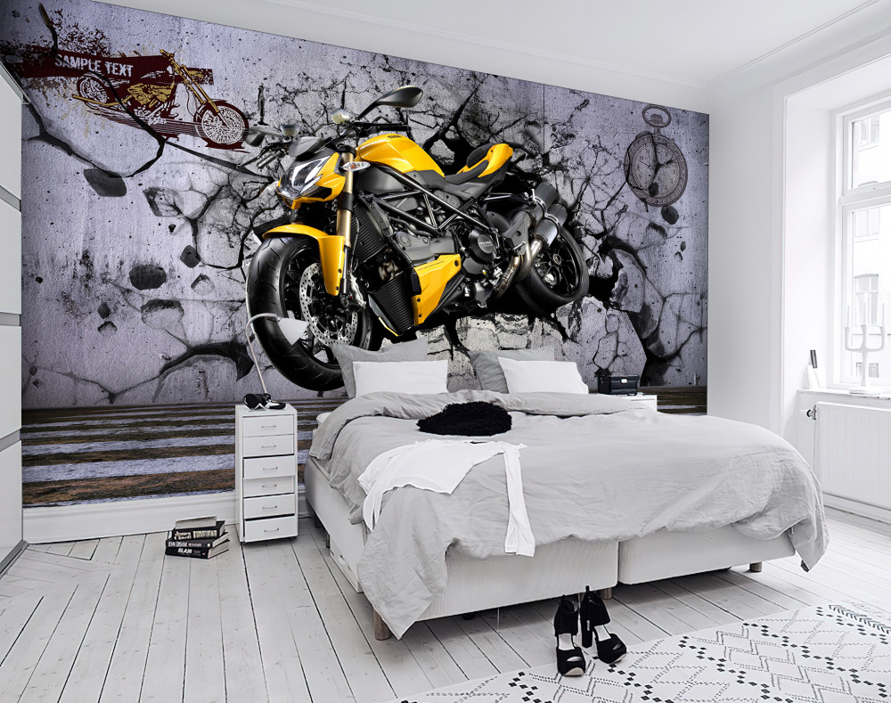Fototapeta graffiti z żółtym motocyklem