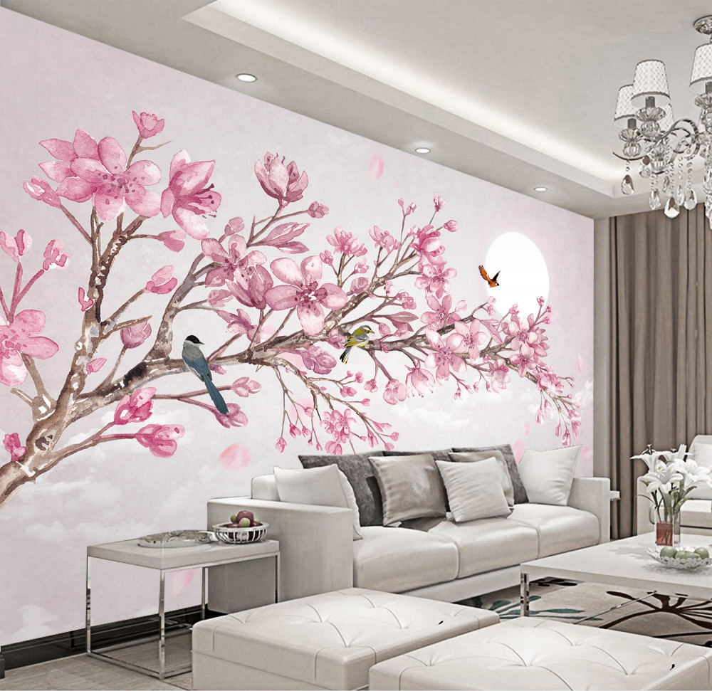 Fototapeta wspaniała różowa gałąź magnolii w jasny dzień