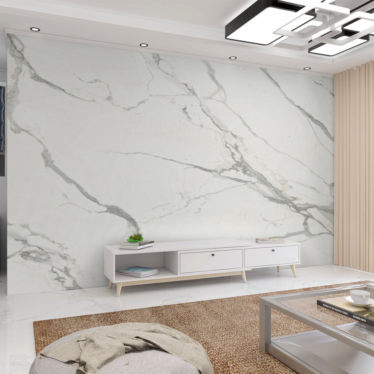 Fototapeta białe płytki porcelanowe z szarą siatką