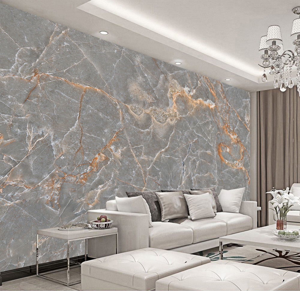 Fototapeta szare płytki porcelanowe ze złotymi gałęziami